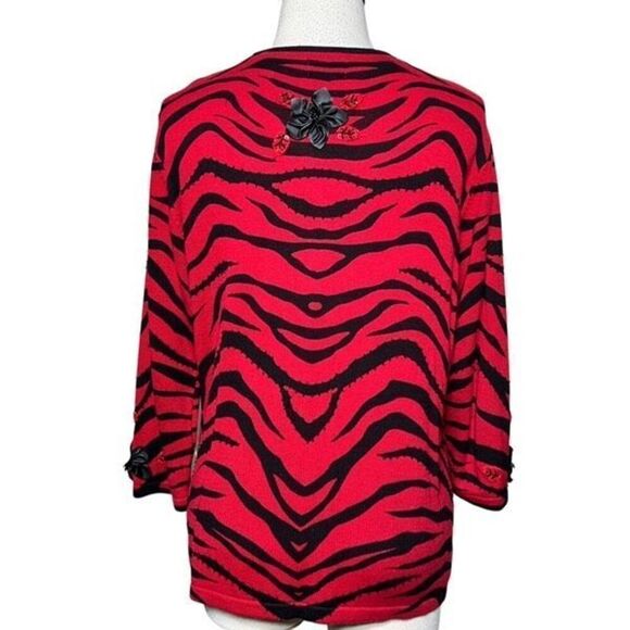 Berek 3/4 Sleeve Sweater Animal print Tiger Stripe Beaded Cardigan Medium - Picture 3 of 6
